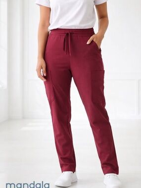 MANDALA Cargo Scrub Pants Burgundy Equa-Tek Women Size S